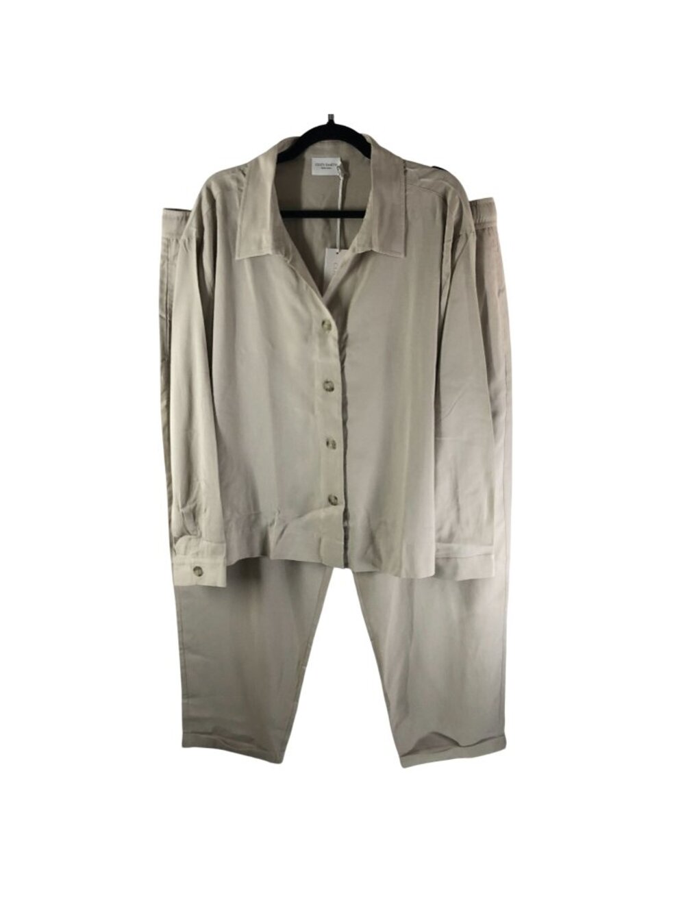 Cozy Earth Mens Lived-In Linen Pajama Set Cuffed Pant Long Sleeve Beige XXXL